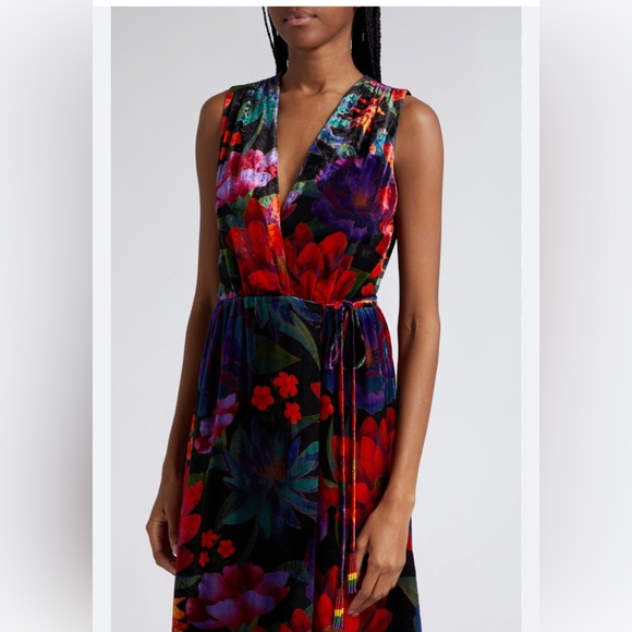 FARM Rio Dresses & Skirts - NWT Farm Rio Black Flower Season Maxi Wrap crushed velvet Dress